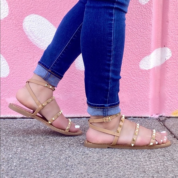 Tan Studded Gladiator Sandals - Picture 3 of 6